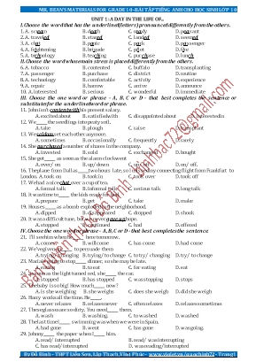 Bài tập Tiếng Anh cho học sinh Lớp 10 - Unit 1 A day in the life of - Đỗ Bình